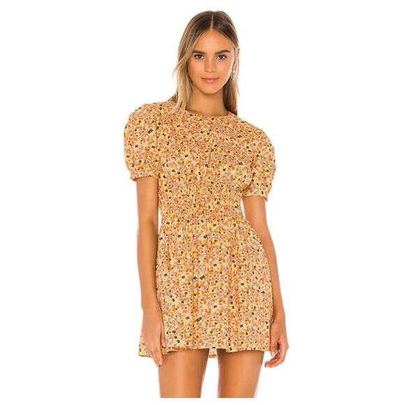 Free People Pennie Floral Mini Dress Yellow - Size Medium - Picture 1 of 9